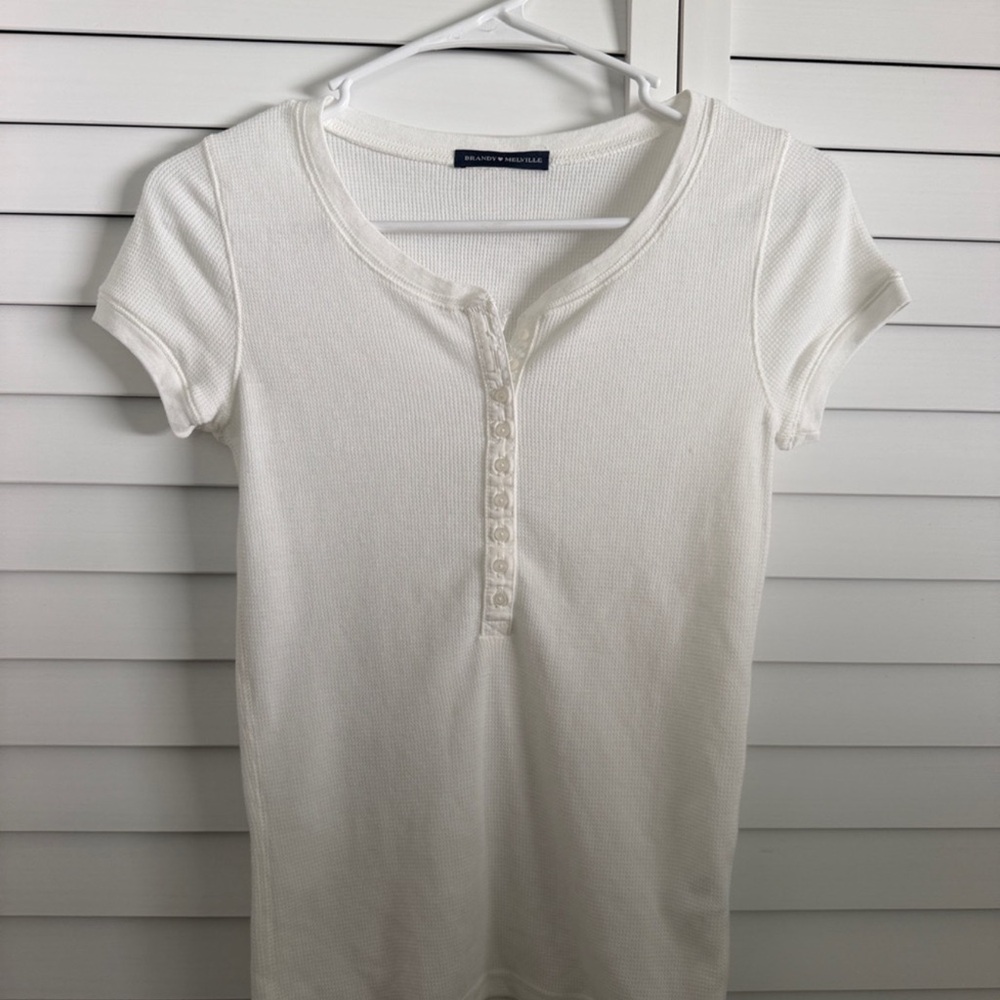 Brandy Melville white ribbed Henley shirt